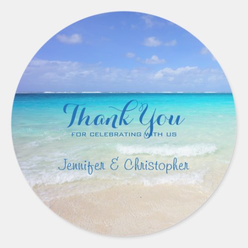 Azure Blue Caribbean Tropical Beach Thank You Classic Round Sticker