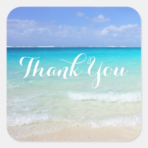 Azure Blue Caribbean Tropical Beach Thank You Square Sticker