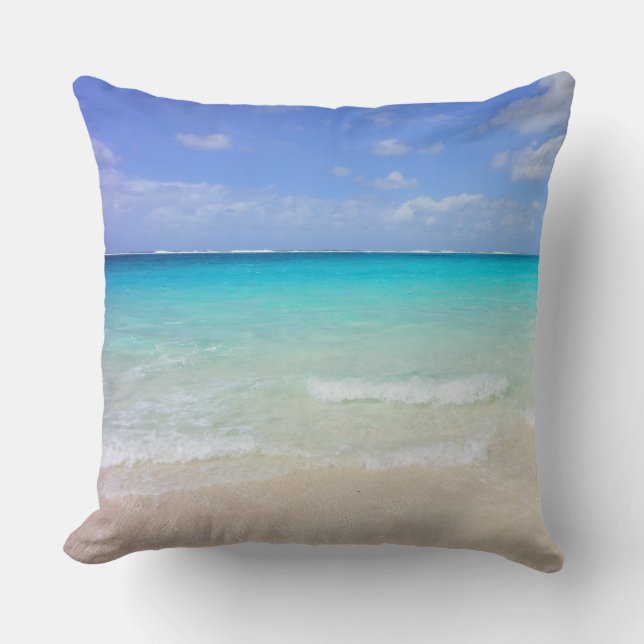 Azure Blue Caribbean Tropical Beach Throw Pillow (Front)