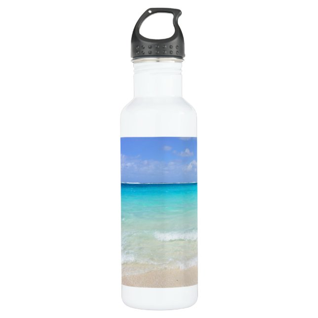 Azure Blue Caribbean Tropical Beach Water Bottle (Front)