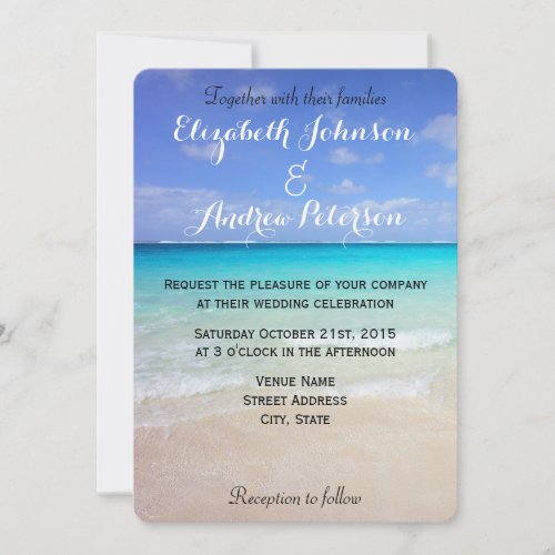 Azure Blue Caribbean Tropical Beach Wedding Invitation