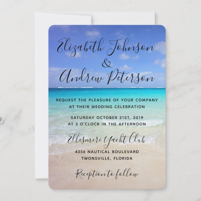 Azure Blue Caribbean Tropical Beach Wedding Invitation (Front)