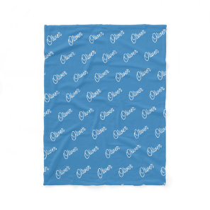 Azure Blue Custom Kids Name Repeat Fleece Blanket