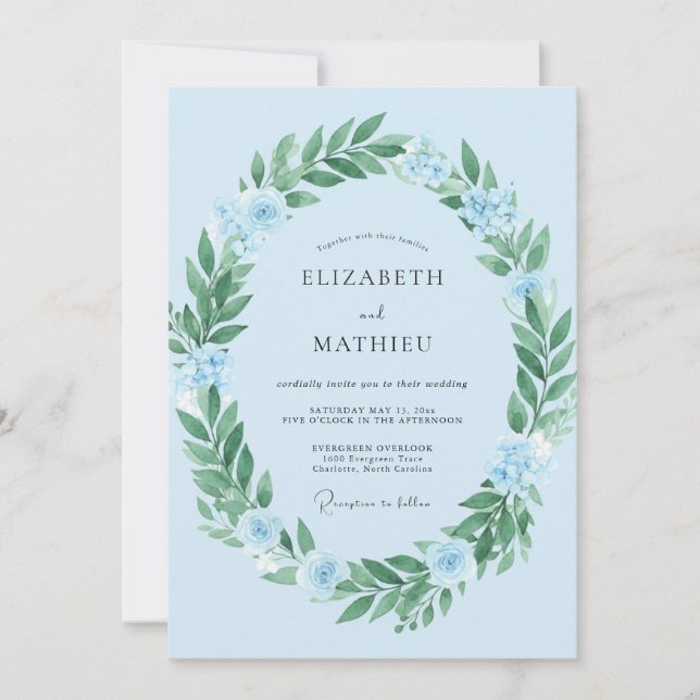 Azure Blue Dreamy Spring Wedding Invitation (Front)