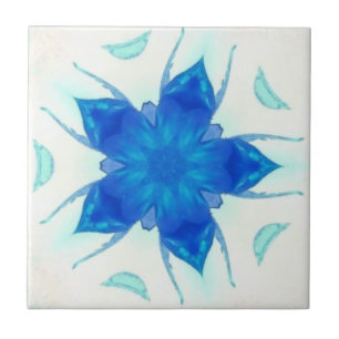 Azure blue flower turquoise aquamarine geometric ceramic tile