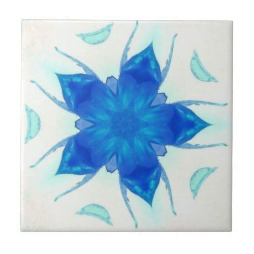 Azure blue flower turquoise aquamarine geometric ceramic tile