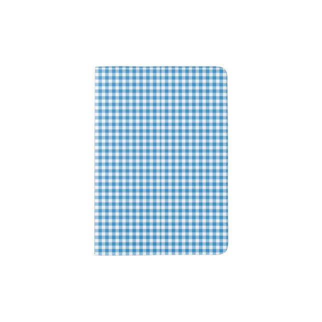 Azure Blue Gingham Pattern Small Check Plaid Passport Holder (Front)