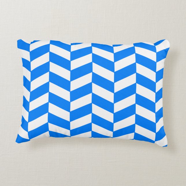 Azure Blue Herringbone Accent Pillow (Back)