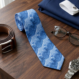 Azure Blue Malachite Marble Swirls Art Pattern Neck Tie