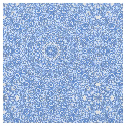 Azure Blue Mandala Geometric Pattern Fabric