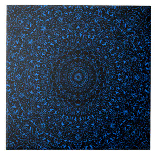 Azure Blue Mandala with Hypnotic Symmetry Ceramic Tile