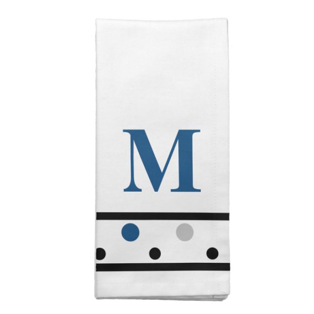 Azure Blue Monogram Geometric Polka Dots Cloth Napkin (Folded)