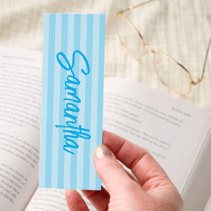 Azure Blue Ombre Stripes Personalized Bookmarks