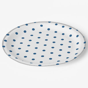 Azure Blue Polka Dots Silver White Paper Plates