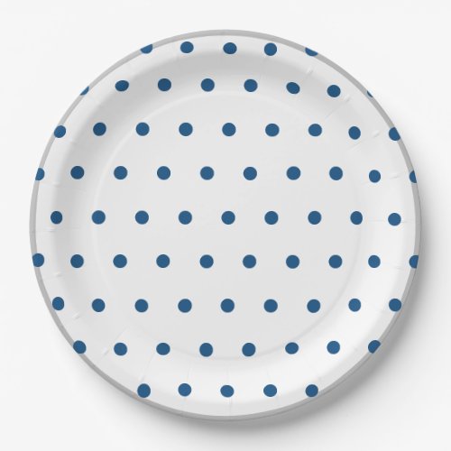Azure Blue Polka Dots Silver White Paper Plates