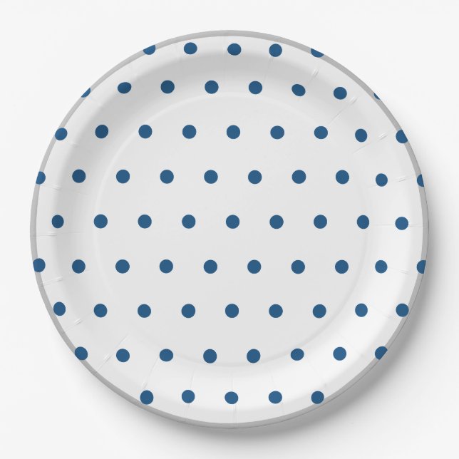 Azure Blue Polka Dots Silver White Paper Plates (Front)
