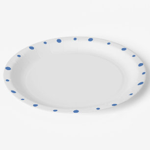 Azure Blue Polka Dots White Paper Plates