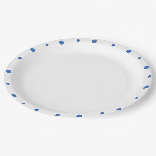 Azure Blue Polka Dots White  Paper Plates (Angled)