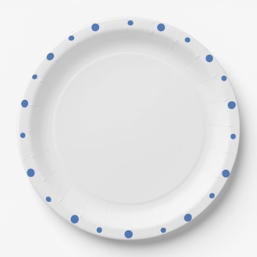 Azure Blue Polka Dots White  Paper Plates
