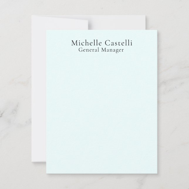 Azure Blue Professional Unique Classical Simple Note Card (Front)