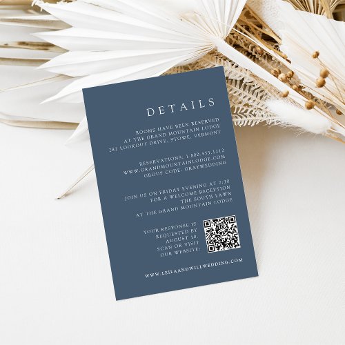 Azure Blue QR Code RSVP  Wedding Details Enclosure Card