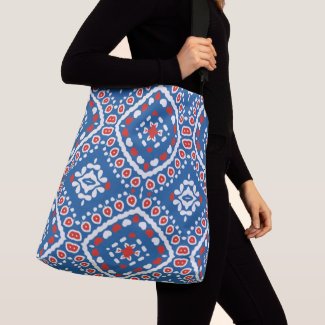 Azure Blue Red and White Ethnic Bohemian Pattern Crossbody Bag