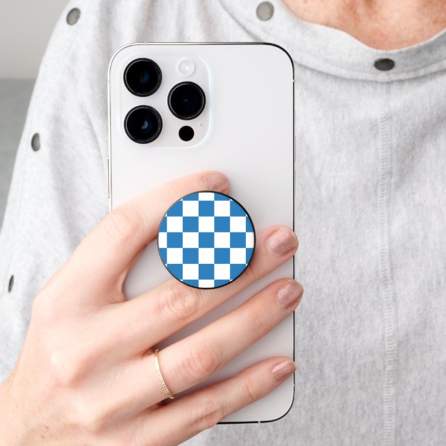 Azure Blue Retro Check PopSocket (Hand)