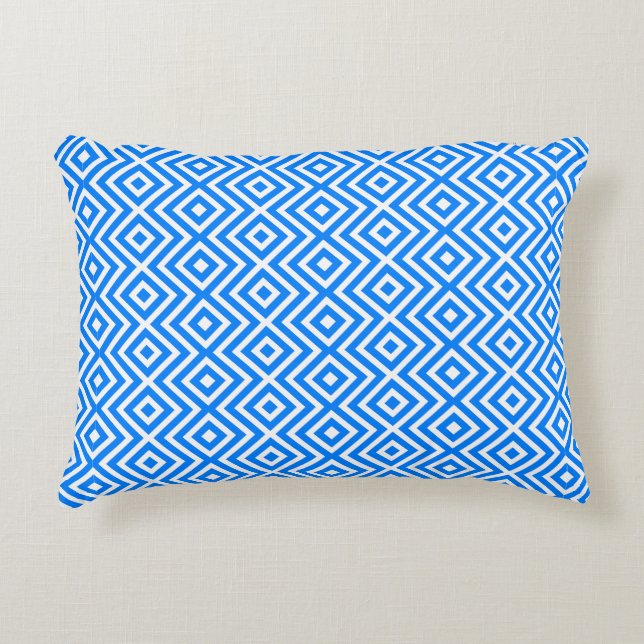 Azure Blue Retro Geo Diamonds Accent Pillow (Front)