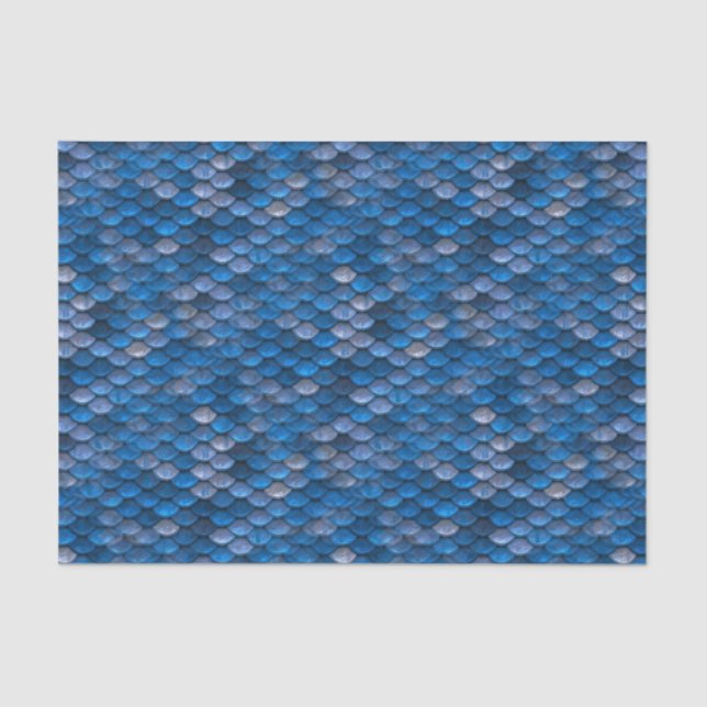Azure Blue & Silver Snake/Dinosaur Dragon Scale Tissue Paper (Front)