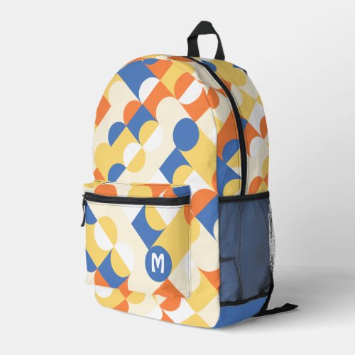 Azure Blue Sunny Yellow Midcentury Circles Pattern Printed Backpack