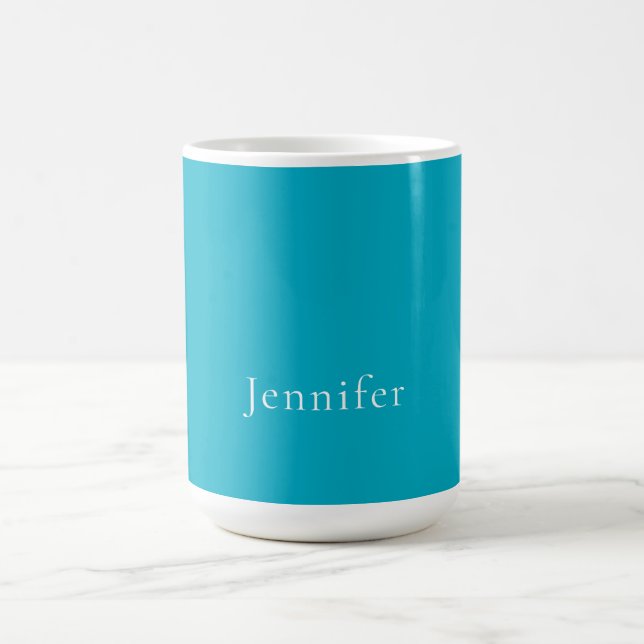 Azure Blue Trendy Modern Minimalist Name Coffee Mug (Center)