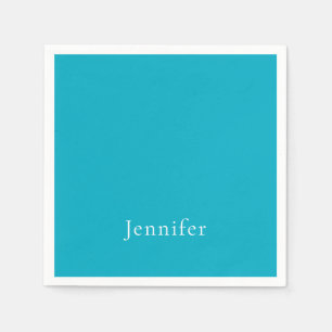 Azure Blue Trendy Modern Minimalist Name Napkins