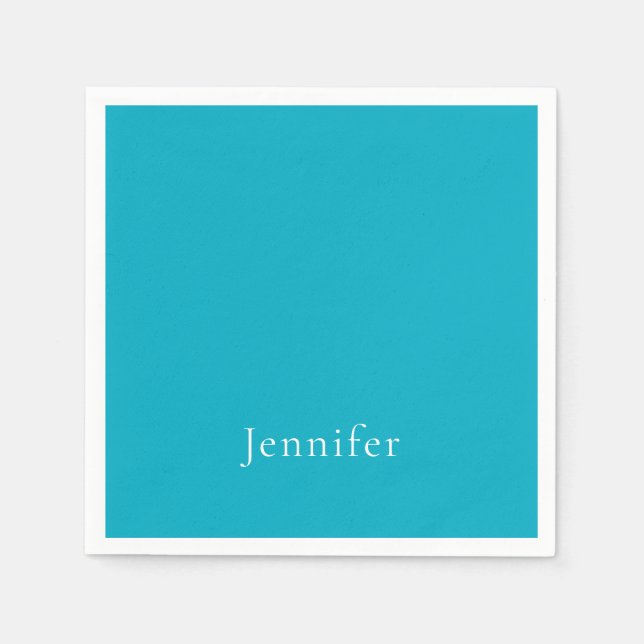 Azure Blue Trendy Modern Minimalist Name Napkins (Front)