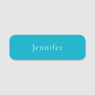 Azure Blue Trendy Modern Minimalist Name Tag