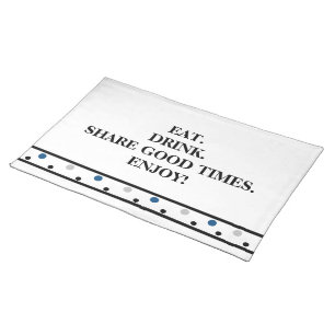 Azure Blue White Geometric Eat Typography Cloth Placemat