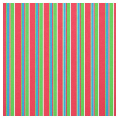 Azure Blue White Lime Green Red Stripes Pattern Fabric