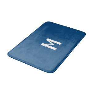 Azure Blue White Monogram Bath Mat