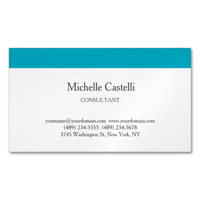 Azure Blue & White Professional Unique Classical Business Card Magnet (Front)