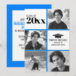 Azure Blue & Yellow Grad Invitation, 7" x 5" Invitation