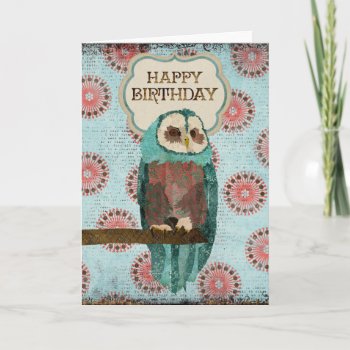 Azure & Blush  Owl Birthday  Card by Greyszoo at Zazzle