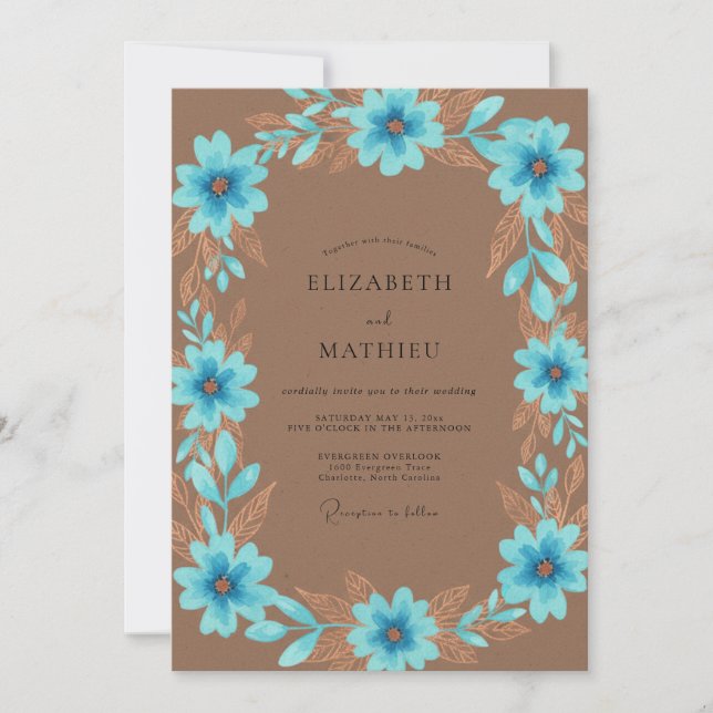 Azure Bronze Petal Wedding Invitation (Front)