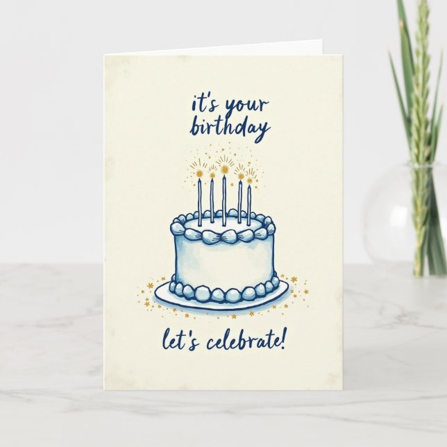 Azure Cake Birthday Card (Front)
