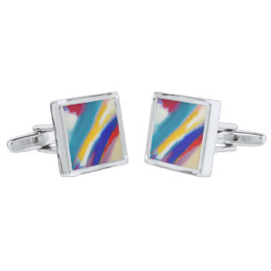 "Azure Cascade" Abstract Art Cufflinks