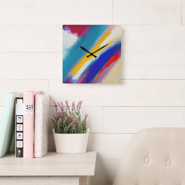 "Azure Cascade" Abstract Art Square Wall Clock (Reading Room)