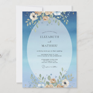 Azure Champagne Bloom Wedding Invitation