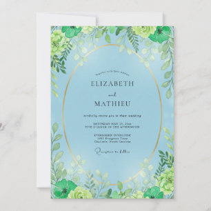 Azure Chartreuse Leafy Wedding Invitation
