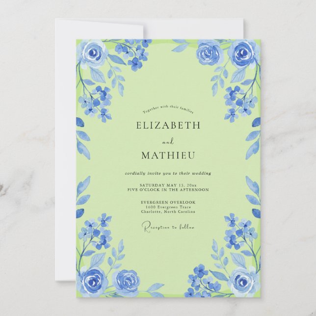 Azure Chartreuse Painted Wedding Invitation (Front)