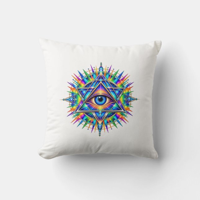 Azure Chevron Eye Throw Pillow (Front)