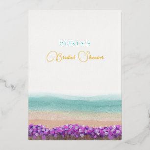 Azure Coast in Bloom Bridal Shower Foil Invitation