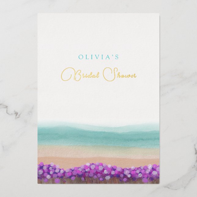 Azure Coast in Bloom Bridal Shower  Foil Invitation (Front)